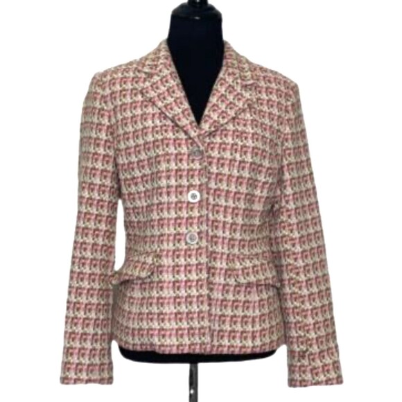 Talbots Women Blazer Tweed Wool Blend Sz 18 Pink 3 Button Career Academia 1132H2 - Picture 1 of 11